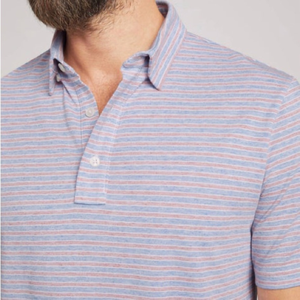 Faherty Movement Striped Short-Sleeve Polo in Red, White and Blue